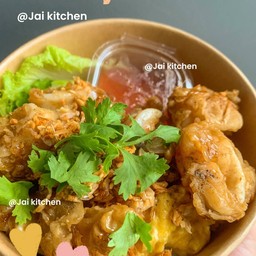 ข้าวปลาหมึกทอด กระเทียมพริกไทย