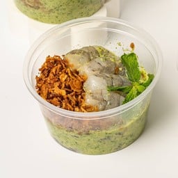 กุ้งซีฟู้ด - 6ตัวใหญ่ พร้อมน้ำจิ้มซีฟู้ด ผักคะน้า และหอมเจียว