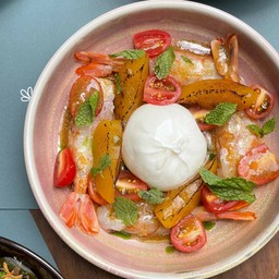 Peach & Shrimp Burrata Salad