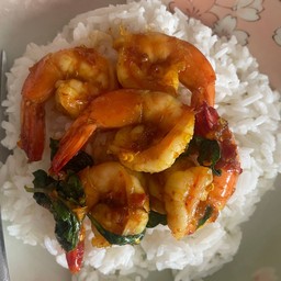 กุ้งผัดพริกแกงราดข้าว