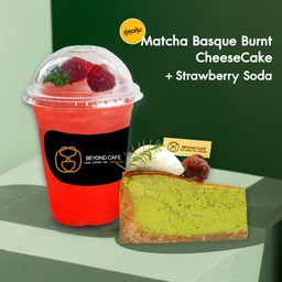 Matcha Basque Burnt Cheesecake จับคู่ Strawberry Soda