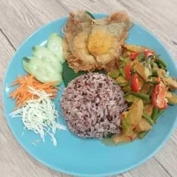 ข้าวผัดเครื่องแกงเป็ดไข่ดาวเจ