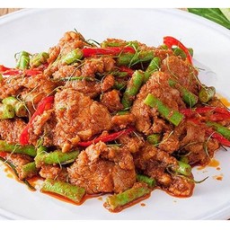 หมูผัดพริกแกงถั่ว-ราดข้าว