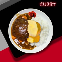 ข้าวแกงกะหรี่แฮมเบิร์กเนื้อ+ชีส