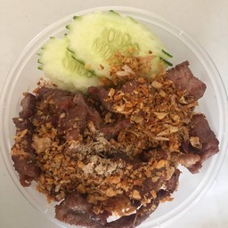 สันคอหมูทอดกระเทียมราดข้าว