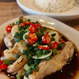 ไก่ราดซอสพอนสึ / poached chicken with ponsu soy sauce