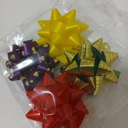โบว์พลาสติกเล็ก ห่อของขวัญ เหลืองทองม่วงแดง (สต้อก2)