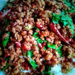 ข้าวหมูสับพริกคั่วกะเพราแซ่บ