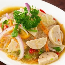 ยำวุ้นเส้นรวมหมูสับ หมูยอ (Glass Noodle Salad with  Vietnamese pork sausage With Minced pork)