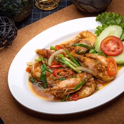 กุ้งผัดพริกต้นหอม