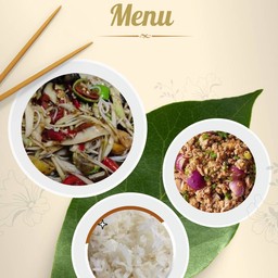 ลาบหมูแซ่บนัว + ข้าวเหนียว2 + ส้มตำ(เลือกได้)