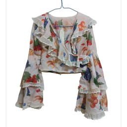เสื้อซีทรูลายผลไม้ แต่งระบาย S-M