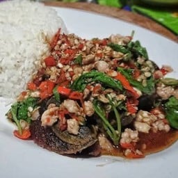 ข้าวกระเพราหมูสับไข่เยี่ยวม้า