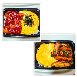 [เซตสุดฮิต] ข้าวไก่กรอบซอสกระเพรา +ไข่ข้น + ข้าวไก่กรอบ ราดซอสเผ็ดเกาหลีซัมยัง + ไข่ข้น โรยหน้าด้วยสาหร่าย