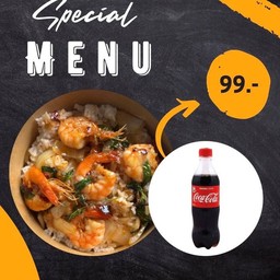 กะเพรากุ้งร้อนๆรสชาติเข้มข้นกินกับโค้กซ่าๆ 500ml