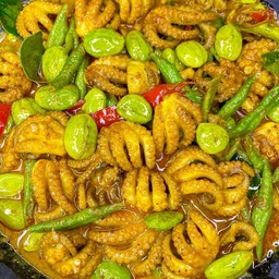 ผัดเผ็ดปลาหมึกสะตอเครื่องแกงพัทลุง