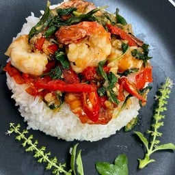 ข้าวผัดกระเพราะกุ้งแม่น้ำเผา