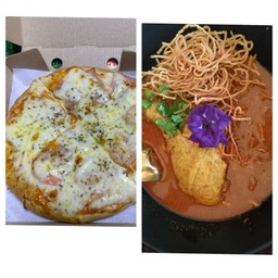 พิซ่าไส้กรอกไก่และข้าวซอย