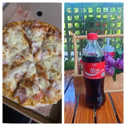 พิซ่าแฮมชีสและโค้กขวด