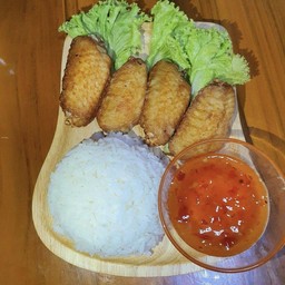 ข้าวปีกไก่ทอด 3 ชิ้น