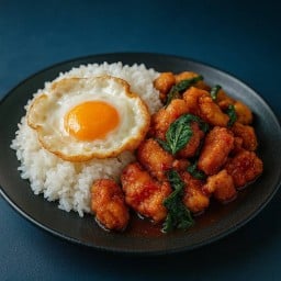 ข้าวไก่กรอบผัดกระเพรา