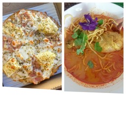 พิซซ่าฮาวายเอี้ยนและข้าวซอยไก่