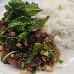 ข้าวกะเพราไข่เยี่ยวม้าหมูสับ