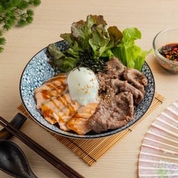 ข้าวหน้าเนื้อ ใบพาย แซลมอนเทอริยากิ