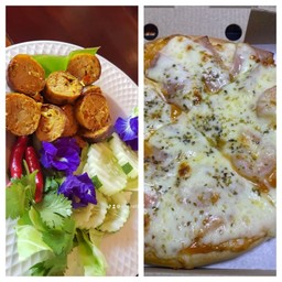 พิซซ่าไส้กรอกไก่ชีสและไส้อั่ว