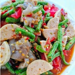 ตำถั่วหมูยอกุ้งสด 4 ตัว