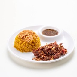 ข้าวหมกเนื้อทอดกระเทียมพริกไทยดำ