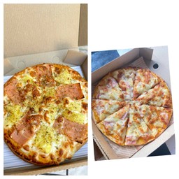 พิซซ่าฮาวายเอี้ยนและแฮมชีสแป้งบางกรอปหรือหนานุ่ม