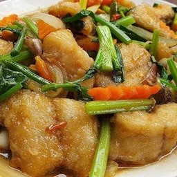 ปลากระพงผัดขิง [กับข้าว]