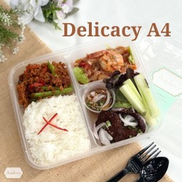 ครบรสอิ่มคุ้มในกล่องเดียว Thai Delicacy A4 ปลาดุกฟูผัดพริกขิง / ยำส้มโอกุ้งสด / ลาบหมูทอด / ข้าวสวย