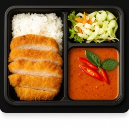 SET ข้าวไก่กรอบซอสแพนง+สลัดผัก