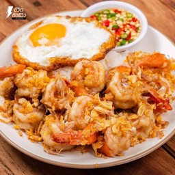 ข้าวหน้ากุ้งผัดซอสกระเทียมหอมกลุ่น