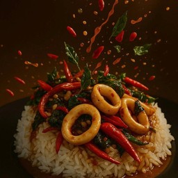 ข้าวราดกะเพราปลาหมึก