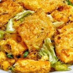 ข้าวหน้าไข่เจียววุ้นเส้นผัดกะหล่ำปลี