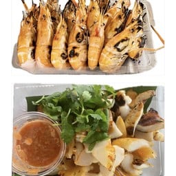 กุ้งแม่น้ำตัวเมียเผาครึ่งกก. + คอหมึกย่างครึ่งกก.