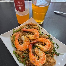 หมี่ผัดกระเฉด[กุ้ง]