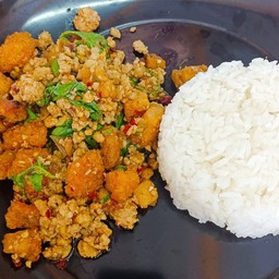 ข้าวกระเพราหมูสับ+กากหมู