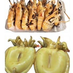 กุ้งแม่น้ำตัวเมียเผาครึ่งกก. + หมึกกระดองย่างครึ่งกก.