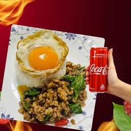 [อร่อยซ่ากับโค้ก] ข้าวกะเพรา+ไข่ดาว +  โค้ก ออริจินัล (กระป๋อง)