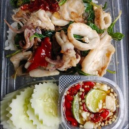 กะเพราปลาหมึกราดข้าว