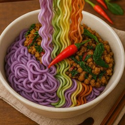 เส้นมันม่วงตะลุยกระเพรา