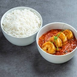KADHAI JHEENGA WITH STEAM RICE
