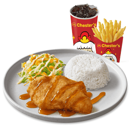 ชุดข้าวปลากะพงซอสน้ำปลา + เฟรนช์ฟรายส์ (M) + โค้ก 22 Oz. [อร่อยซ่ากับโค้ก]