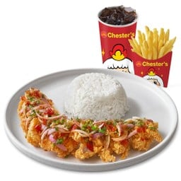 ชุดข้าวไก่กรอบแซ่บ + เฟรนช์ฟรายส์ (M) + โค้ก 22 Oz. [อร่อยซ่ากับโค้ก]