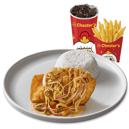 ชุดข้าวปลากะพงยำมะม่วง + เฟรนช์ฟรายส์ (M) + โค้ก 22 Oz. [อร่อยซ่ากับโค้ก]