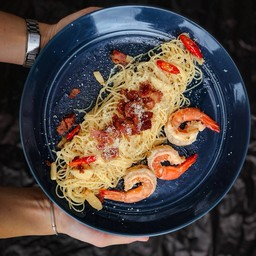 สปาเก็ตตี้พริกสด เบคอน&กุ้ง